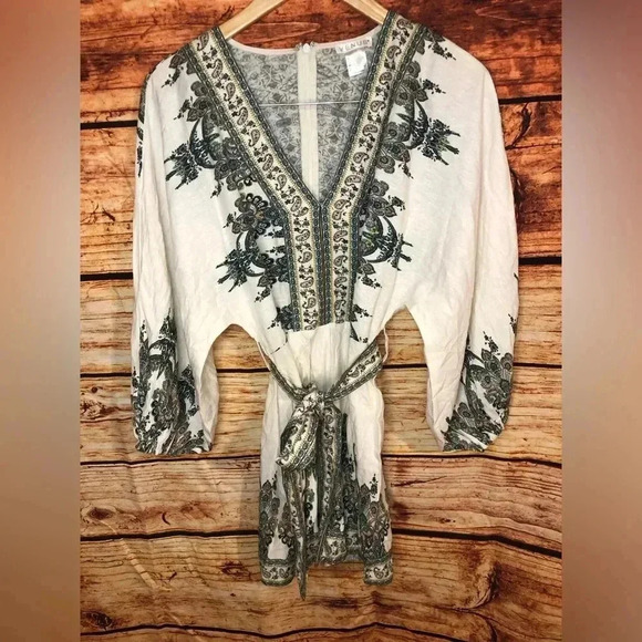 NWOT Venus White Multi Paisley Linen Blend Blouson Slv Romper - Picture 6 of 16
